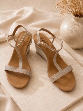 Style & Co Metallic Wedge Sandals Size 10 Neutral Comfort Summer Shoes